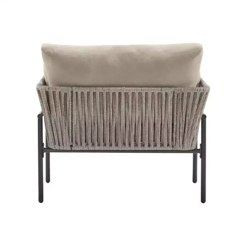 Fauteuil de salon/d'appoint de patio 36W avec coussins, oreillers et design élégant en corde tressée, Fer, Beige+Gris/Naturel-ModernLuxe