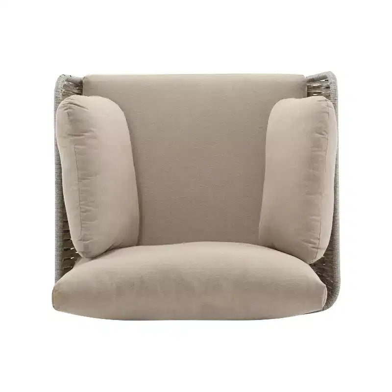 Fauteuil de salon/d'appoint de patio 36W avec coussins, oreillers et design élégant en corde tressée, Fer, Beige+Gris/Naturel-ModernLuxe