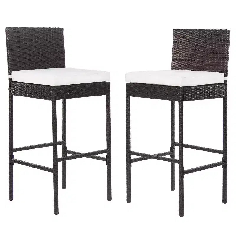 FDW 2 Piece Outdoor Bar Chairs 30 Wicker Patio Stools with Footrest & Weather Resistant, Brown