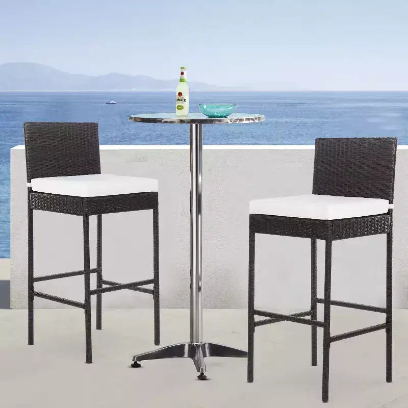 FDW Lot de 2 chaises de bar d'extérieur 30 tabourets de patio en osier avec repose-pieds et résistants aux intempéries, marron