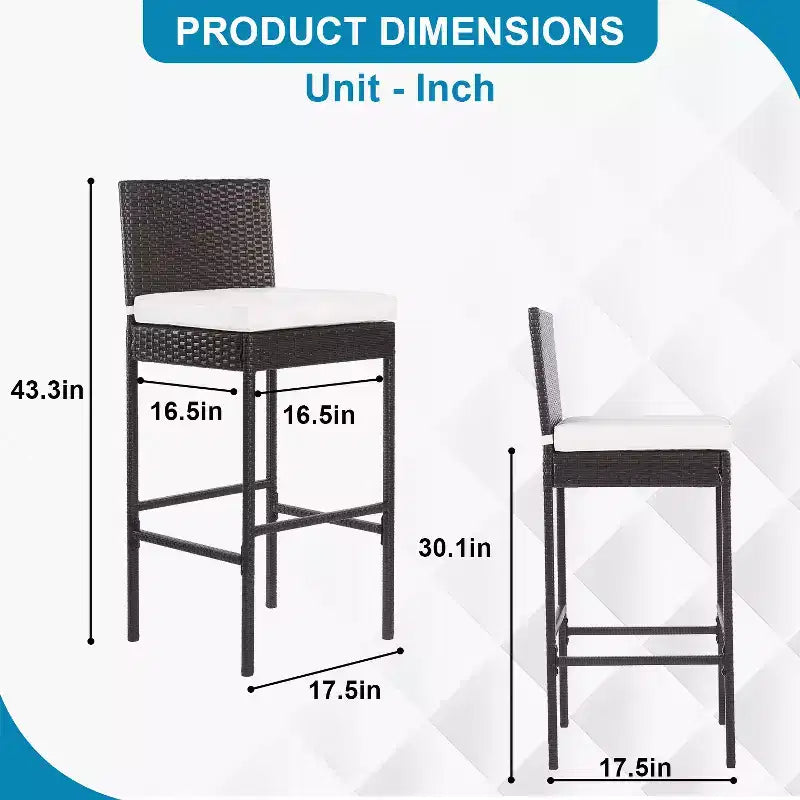 FDW Lot de 2 chaises de bar d'extérieur 30 tabourets de patio en osier avec repose-pieds et résistants aux intempéries, marron
