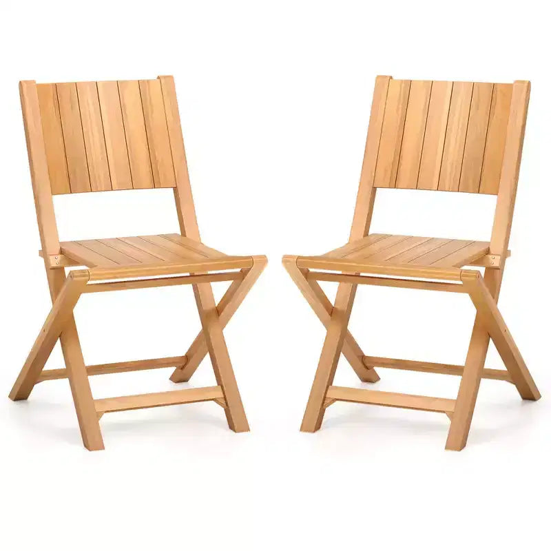 Costway 2/4 PCS Folding Patio Chairs with Inclined Backrest Teak Wood Outdoor Dining Chairs