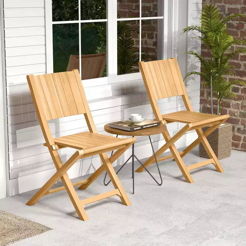 Lot de 2 ou 4 chaises de patio pliantes Costway avec dossier incliné en bois de teck, pour extérieur