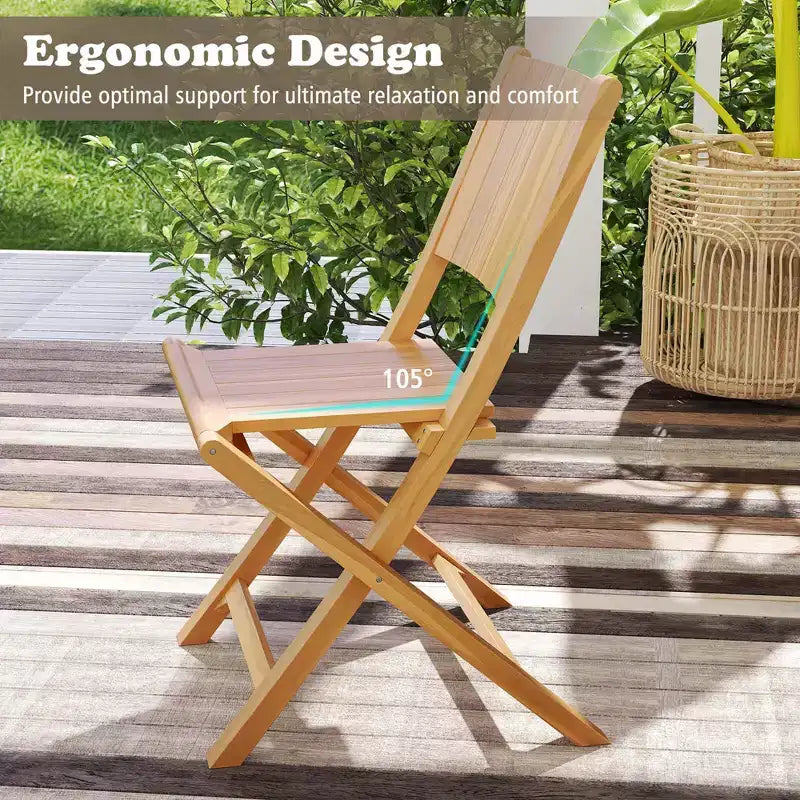 Lot de 2 ou 4 chaises de patio pliantes Costway avec dossier incliné en bois de teck, pour extérieur