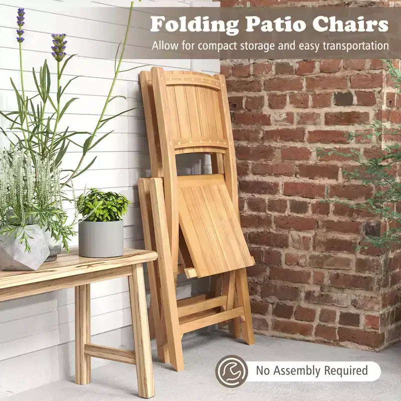 Lot de 2 ou 4 chaises de patio pliantes Costway avec dossier incliné en bois de teck, pour extérieur