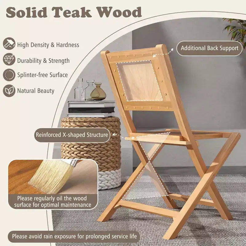 Lot de 2 ou 4 chaises de patio pliantes Costway avec dossier incliné en bois de teck, pour extérieur