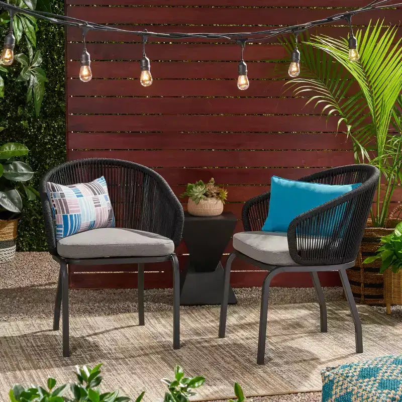 Christopher Knight Home Laguna Chaises de club d'extérieur en corde avec coussin (lot de 2), noir/gris