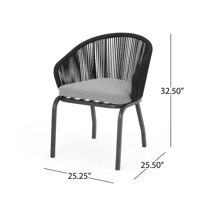Christopher Knight Home Laguna Chaises de club d'extérieur en corde avec coussin (lot de 2), noir/gris