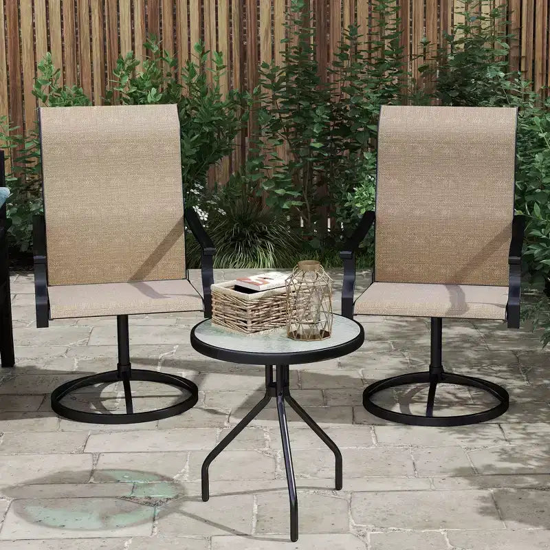 Lot de 2 chaises de patio pivotantes Outsunny, chaises de salle à manger d'extérieur à dossier haut avec tissu maillé résistant aux intempéries et cadre en métal pour jardin, véranda ou patio