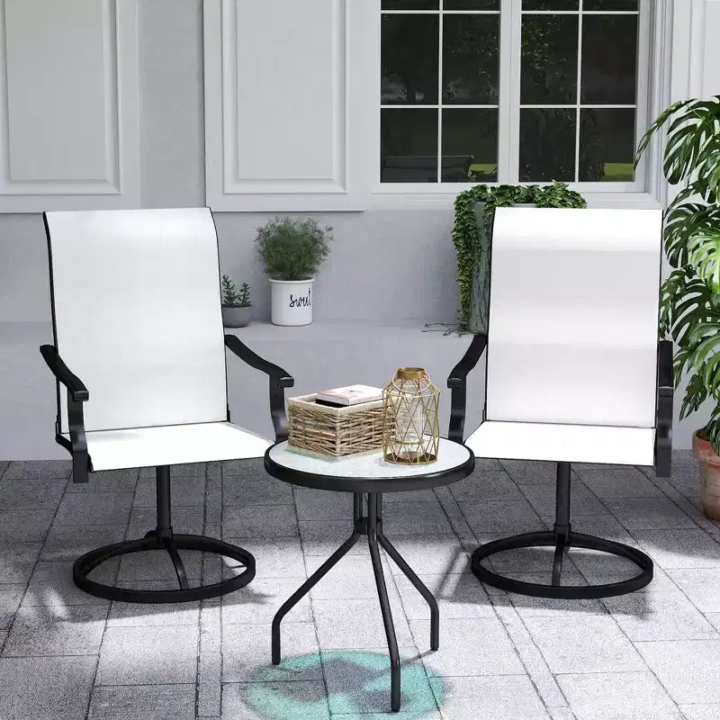 Lot de 2 chaises de patio pivotantes Outsunny, chaises de salle à manger d'extérieur à dossier haut avec tissu maillé résistant aux intempéries et cadre en métal pour jardin, véranda ou patio