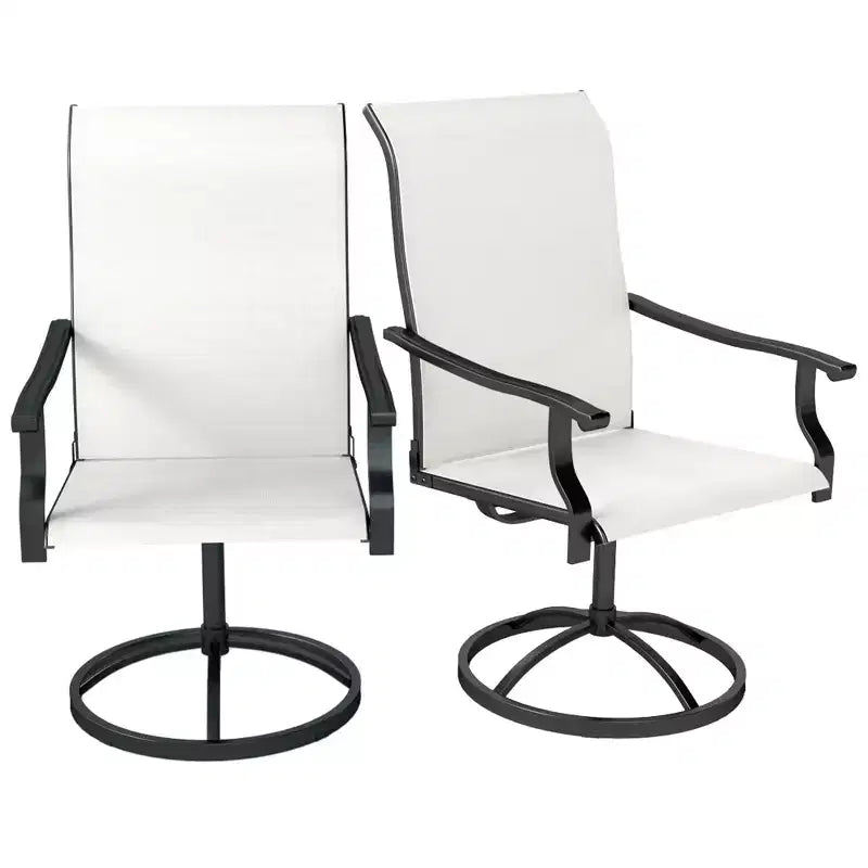 Lot de 2 chaises de patio pivotantes Outsunny, chaises de salle à manger d'extérieur à dossier haut avec tissu maillé résistant aux intempéries et cadre en métal pour jardin, véranda ou patio