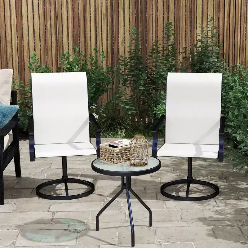 Lot de 2 chaises de patio pivotantes Outsunny, chaises de salle à manger d'extérieur à dossier haut avec tissu maillé résistant aux intempéries et cadre en métal pour jardin, véranda ou patio