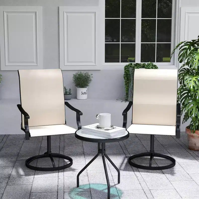 Lot de 2 chaises de patio pivotantes Outsunny, chaises de salle à manger d'extérieur à dossier haut avec tissu maillé résistant aux intempéries et cadre en métal pour jardin, véranda ou patio
