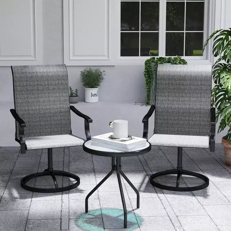 Lot de 2 chaises de patio pivotantes Outsunny, chaises de salle à manger d'extérieur à dossier haut avec tissu maillé résistant aux intempéries et cadre en métal pour jardin, véranda ou patio