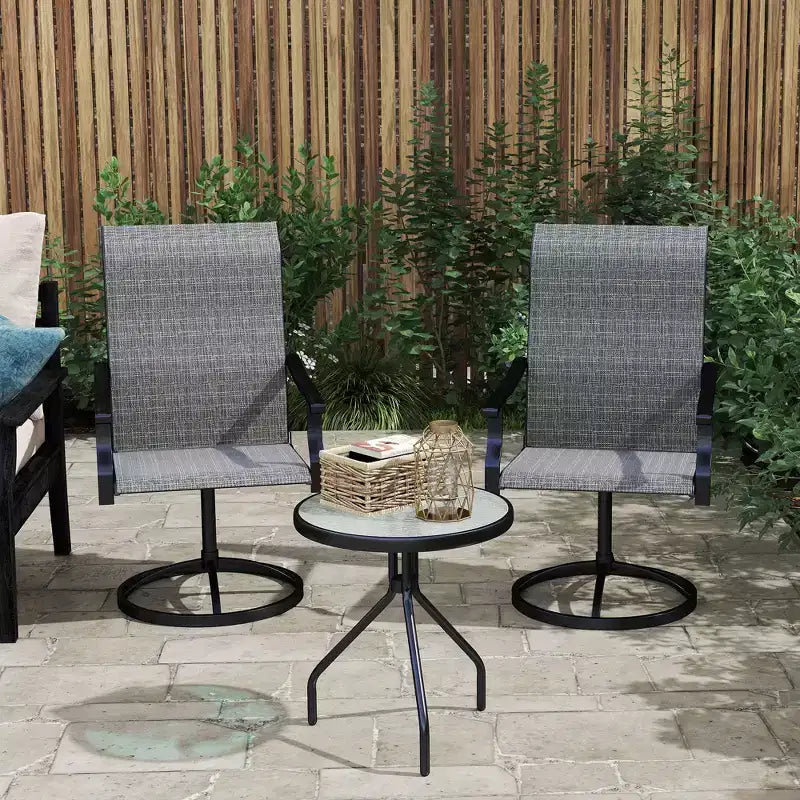 Lot de 2 chaises de patio pivotantes Outsunny, chaises de salle à manger d'extérieur à dossier haut avec tissu maillé résistant aux intempéries et cadre en métal pour jardin, véranda ou patio