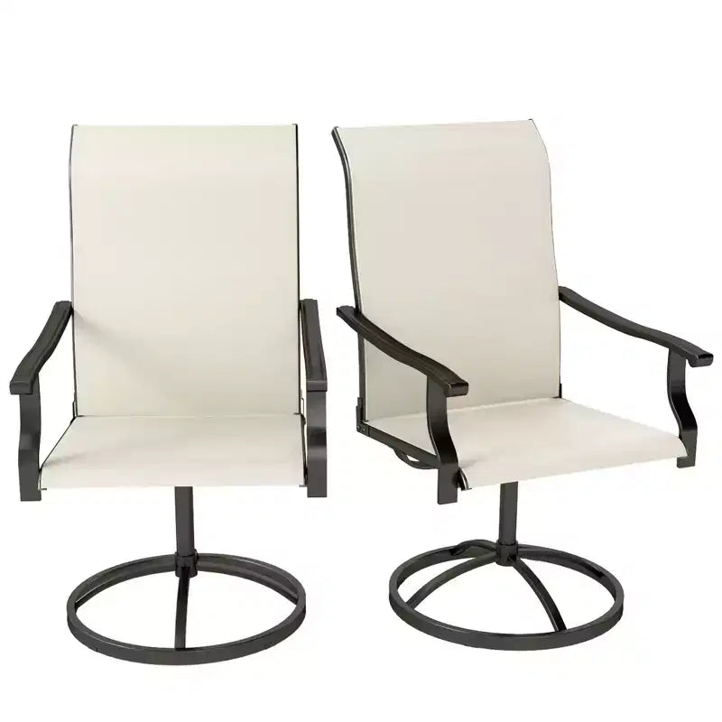 Lot de 2 chaises de patio pivotantes Outsunny, chaises de salle à manger d'extérieur à dossier haut avec tissu maillé résistant aux intempéries et cadre en métal pour jardin, véranda ou patio