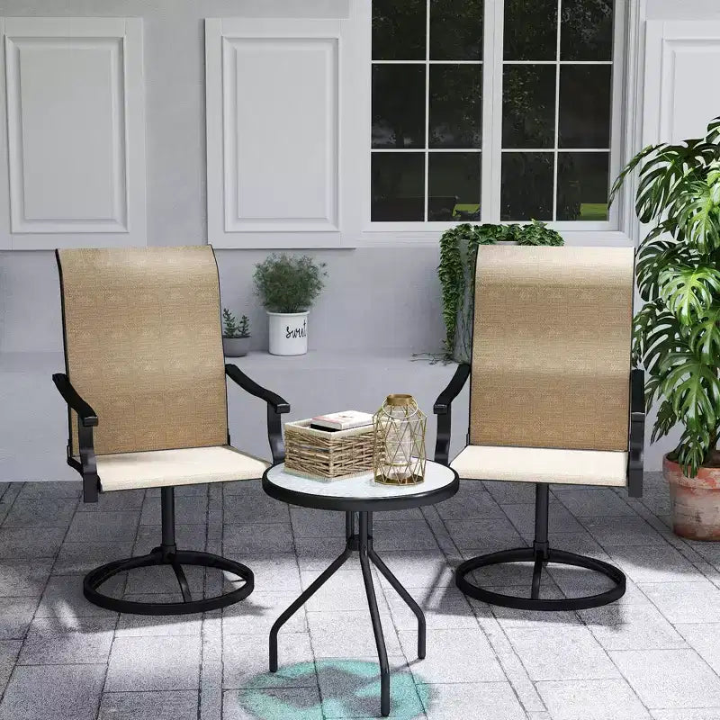 Lot de 2 chaises de patio pivotantes Outsunny, chaises de salle à manger d'extérieur à dossier haut avec tissu maillé résistant aux intempéries et cadre en métal pour jardin, véranda ou patio