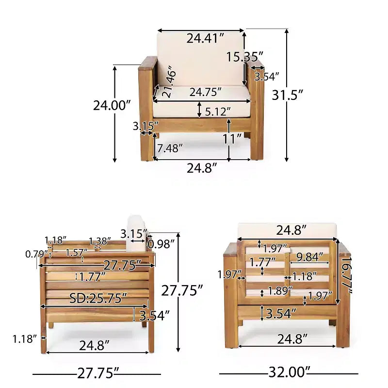 Christopher Knight Home Rabun Chaises de club d'extérieur en bois d'acacia avec coussins (Lot de 2)
