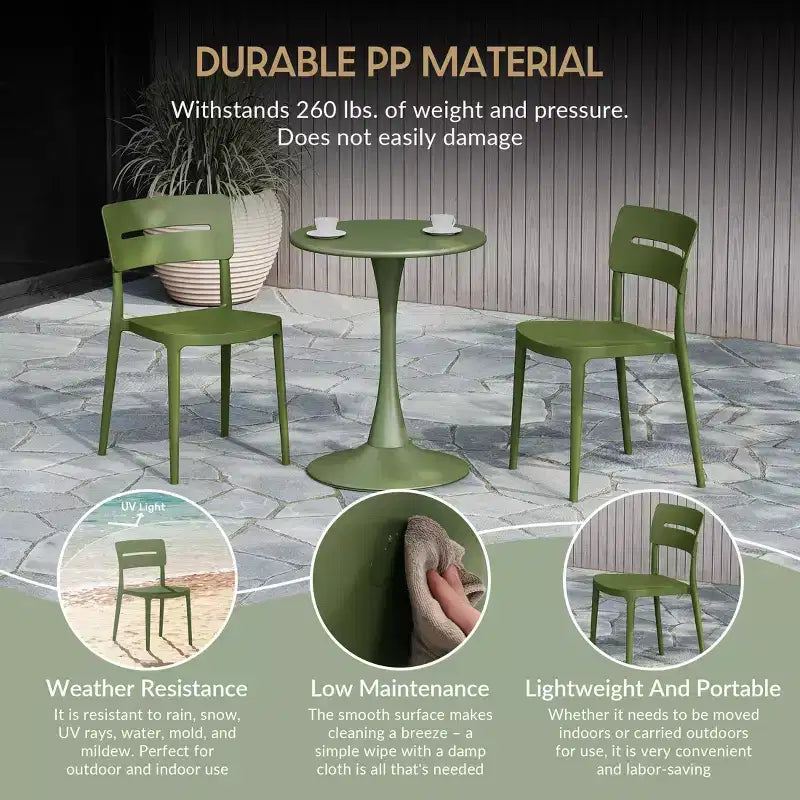 WestinTrends Playa Chaises de salle à manger d'extérieur modernes empilables en plastique (lot de 4), vert olive
