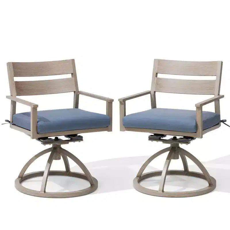 Chaises de salle à manger d'extérieur pivotantes à 360° Crestlive Products Patio 2 pièces, cadre en aluminium, finition grain de bois avec coussin Sunbrella