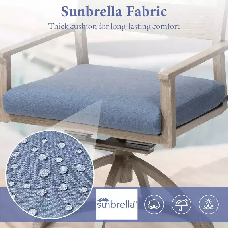 Chaises de salle à manger d'extérieur pivotantes à 360° Crestlive Products Patio 2 pièces, cadre en aluminium, finition grain de bois avec coussin Sunbrella