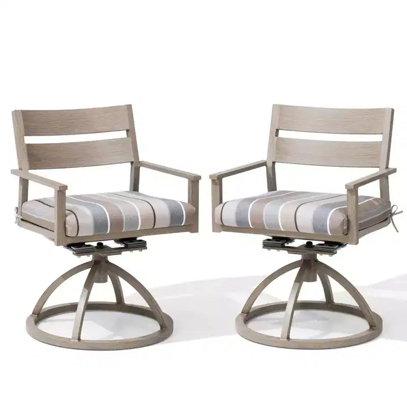 Chaises de salle à manger d'extérieur pivotantes à 360° Crestlive Products Patio 2 pièces, cadre en aluminium, finition grain de bois avec coussin Sunbrella