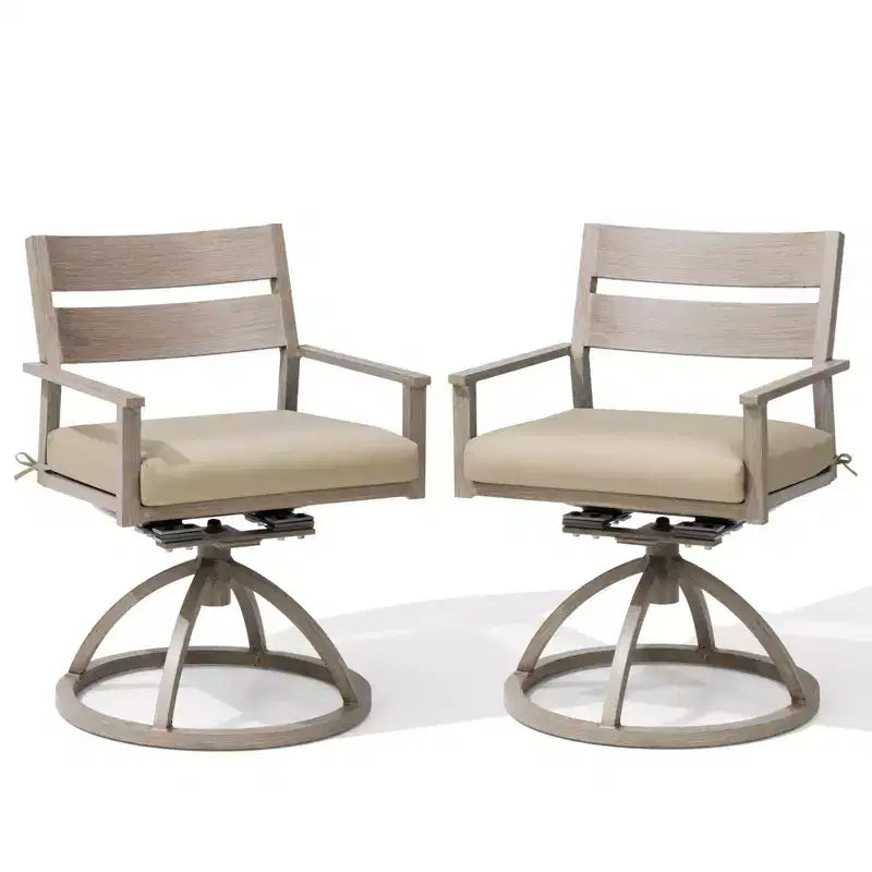 Chaises de salle à manger d'extérieur pivotantes à 360° Crestlive Products Patio 2 pièces, cadre en aluminium, finition grain de bois avec coussin Sunbrella