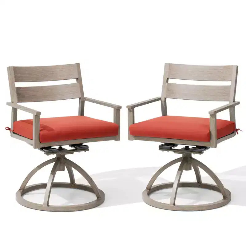 Chaises de salle à manger d'extérieur pivotantes à 360° Crestlive Products Patio 2 pièces, cadre en aluminium, finition grain de bois avec coussin Sunbrella