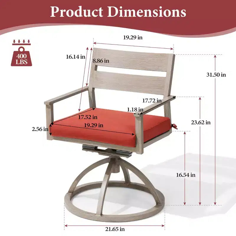 Chaises de salle à manger d'extérieur pivotantes à 360° Crestlive Products Patio 2 pièces, cadre en aluminium, finition grain de bois avec coussin Sunbrella