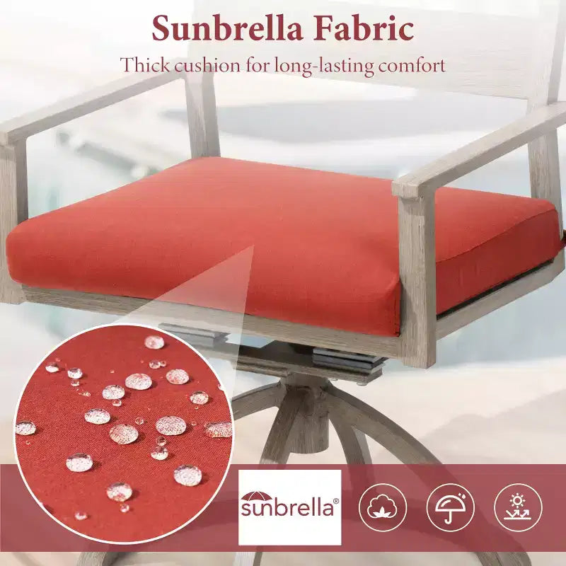 Chaises de salle à manger d'extérieur pivotantes à 360° Crestlive Products Patio 2 pièces, cadre en aluminium, finition grain de bois avec coussin Sunbrella