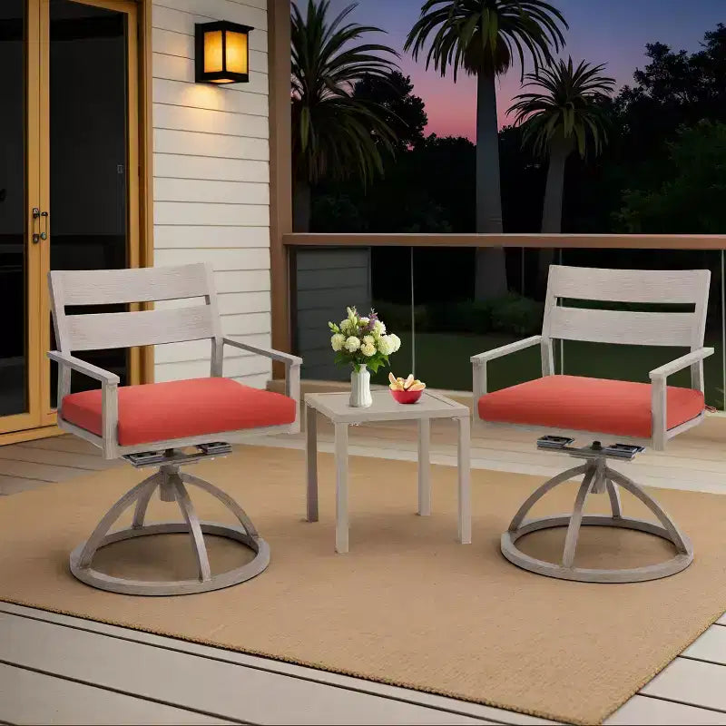 Chaises de salle à manger d'extérieur pivotantes à 360° Crestlive Products Patio 2 pièces, cadre en aluminium, finition grain de bois avec coussin Sunbrella