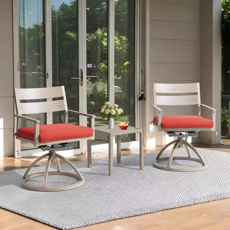 Chaises de salle à manger d'extérieur pivotantes à 360° Crestlive Products Patio 2 pièces, cadre en aluminium, finition grain de bois avec coussin Sunbrella