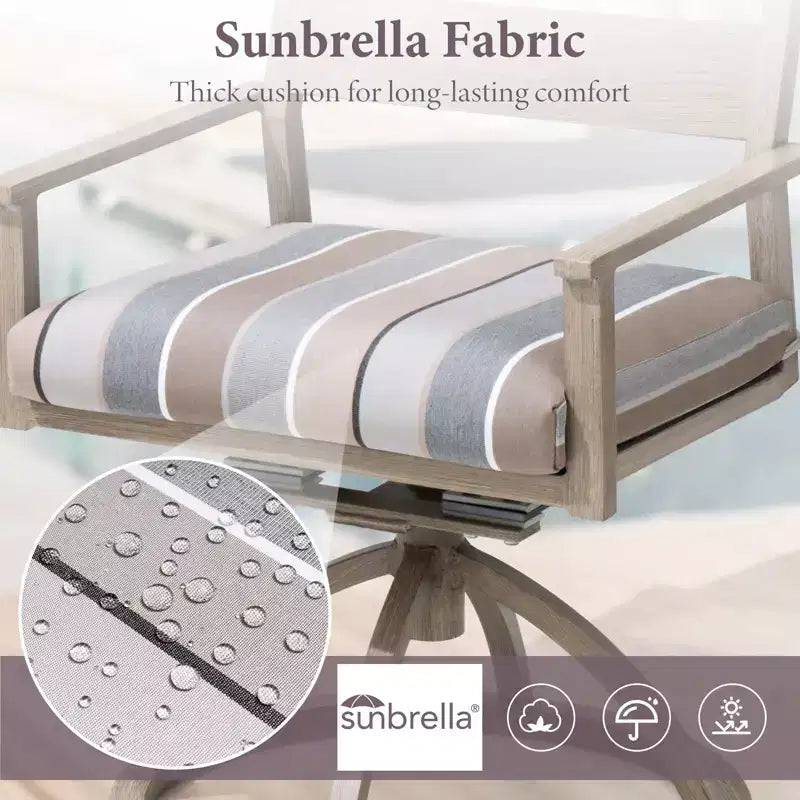 Chaises de salle à manger d'extérieur pivotantes à 360° Crestlive Products Patio 2 pièces, cadre en aluminium, finition grain de bois avec coussin Sunbrella