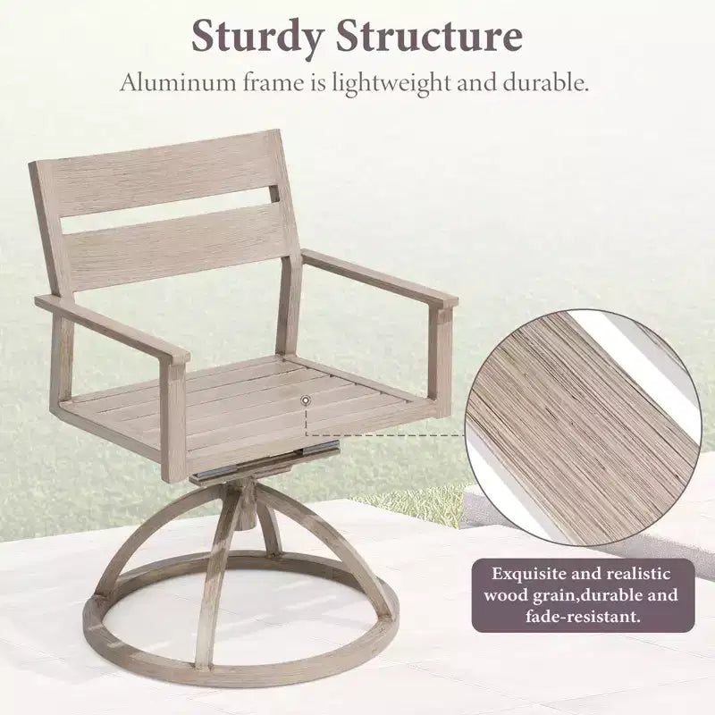 Chaises de salle à manger d'extérieur pivotantes à 360° Crestlive Products Patio 2 pièces, cadre en aluminium, finition grain de bois avec coussin Sunbrella