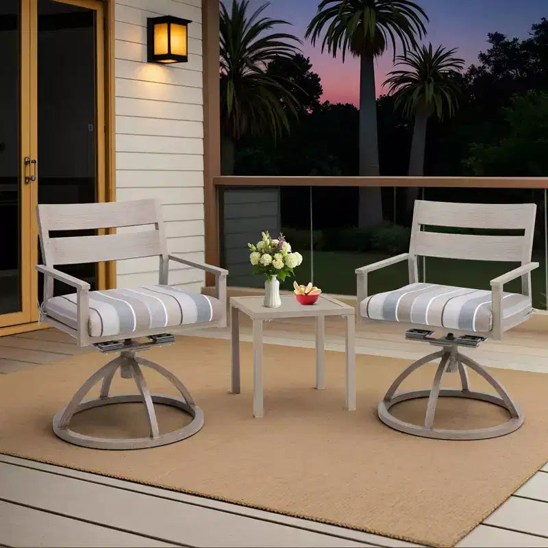Chaises de salle à manger d'extérieur pivotantes à 360° Crestlive Products Patio 2 pièces, cadre en aluminium, finition grain de bois avec coussin Sunbrella