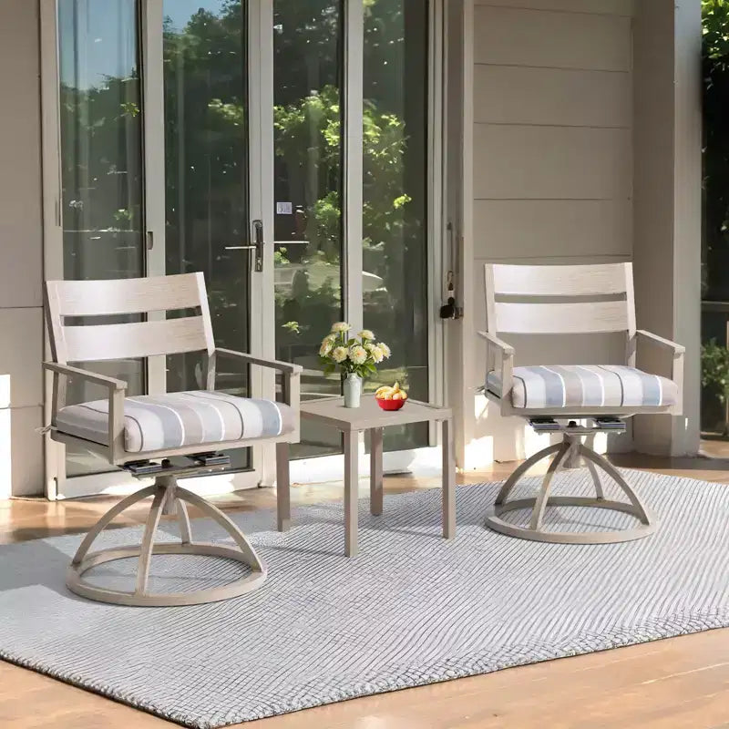 Chaises de salle à manger d'extérieur pivotantes à 360° Crestlive Products Patio 2 pièces, cadre en aluminium, finition grain de bois avec coussin Sunbrella