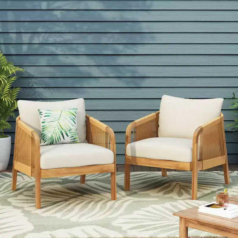 Christopher Knight Home Allerton Outdoor Acacia Wood and Wicker Club Chair with Cushions, Teak and Beige