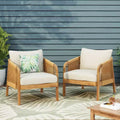 Christopher Knight Home Allerton Outdoor Acacia Wood and Wicker Club Chair with Cushions, Teak and Beige