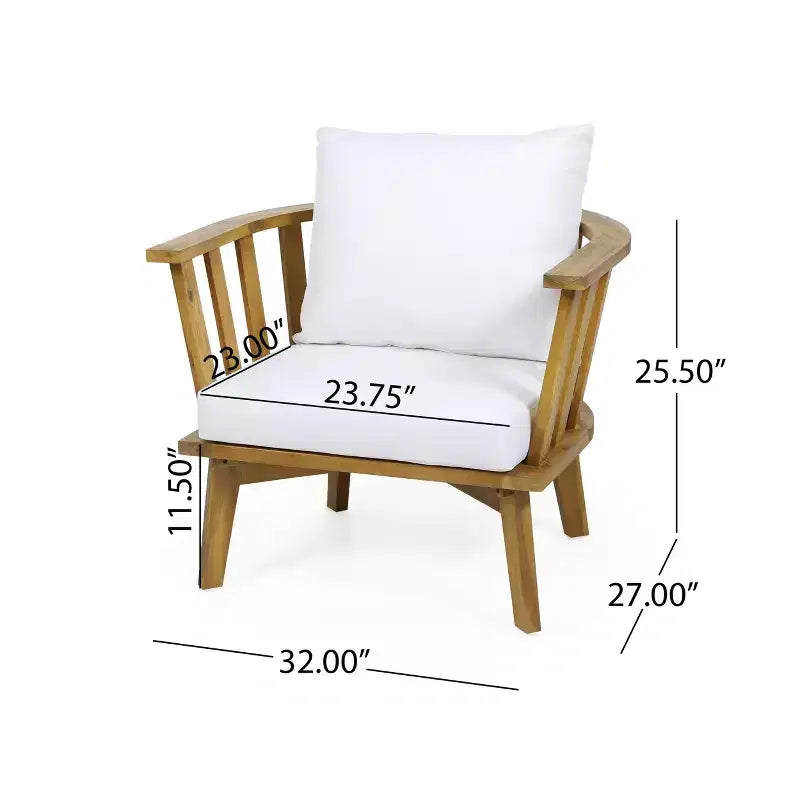 Christopher Knight Home Dean Chaises de jardin Club en bois d'acacia avec coussins (Lot de 2), blanc et teck