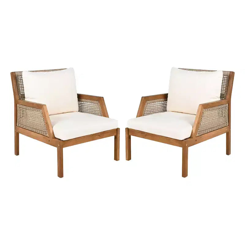 Christopher Knight Home Grania Patio Rattan and Acacia Wood Club Chair with Cushion, Brown/Cream