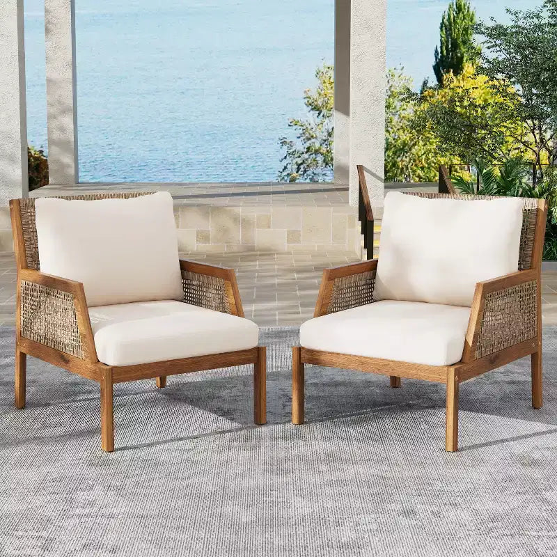 Christopher Knight Home Grania Fauteuil de jardin en rotin et bois d'acacia avec coussin, marron/crème