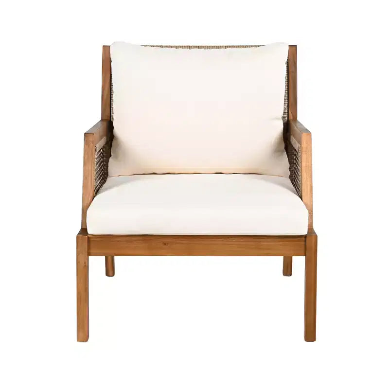 Christopher Knight Home Grania Fauteuil de jardin en rotin et bois d'acacia avec coussin, marron/crème