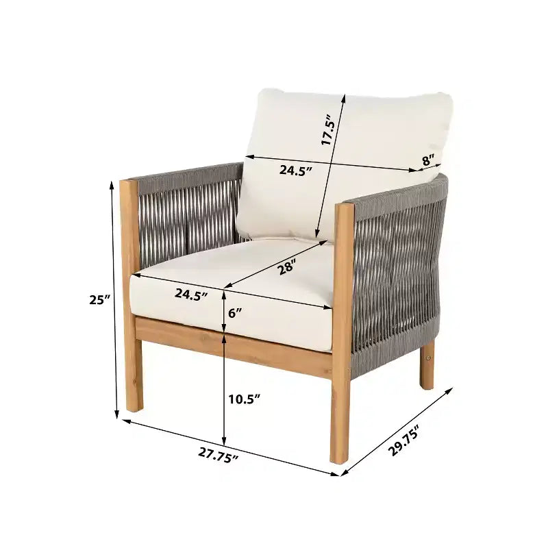 Christopher Knight Home Fauteuil de club rembourré en bois d'acacia tressé en corde Céleste pour patio (Lot de 2)