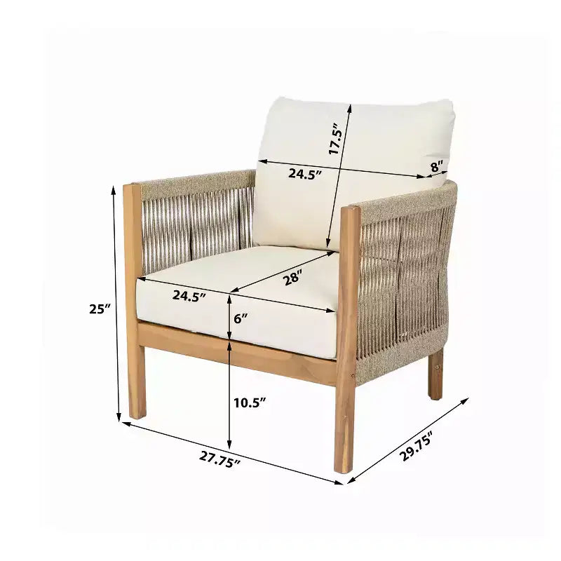 Christopher Knight Home Fauteuil de club rembourré en bois d'acacia tressé en corde Céleste pour patio (Lot de 2)