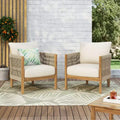 Christopher Knight Home Celeste Patio Rope Weaving Acacia Wood Upholstered Club Chair (Set of 2)