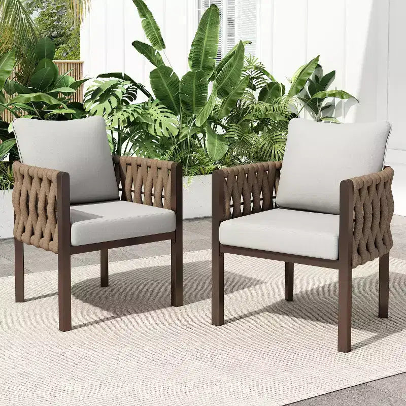 Christopher Knight Home Efraim Patio Rope Weaving Metal Club Chair with Cushion (Set of 2)