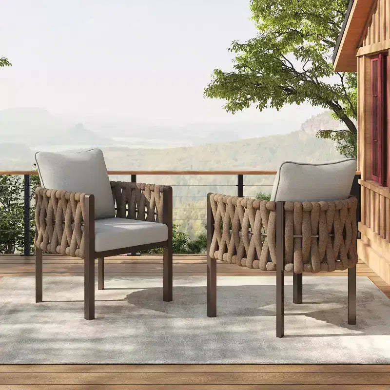 Christopher Knight Home Efraim Chaise de club en métal tressé avec corde et coussin pour terrasse (Lot de 2)