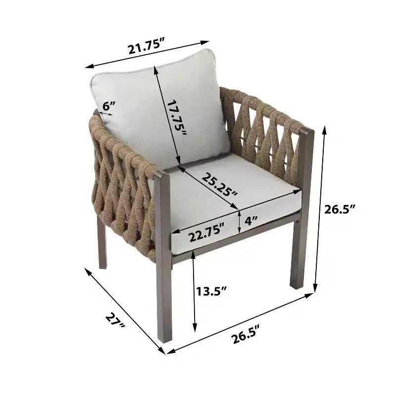 Christopher Knight Home Efraim Chaise de club en métal tressé avec corde et coussin pour terrasse (Lot de 2)