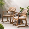 GDFStudio Irvin Outdoor Acacia Wood Rocking Chairs with Cushion, Teak/Cream