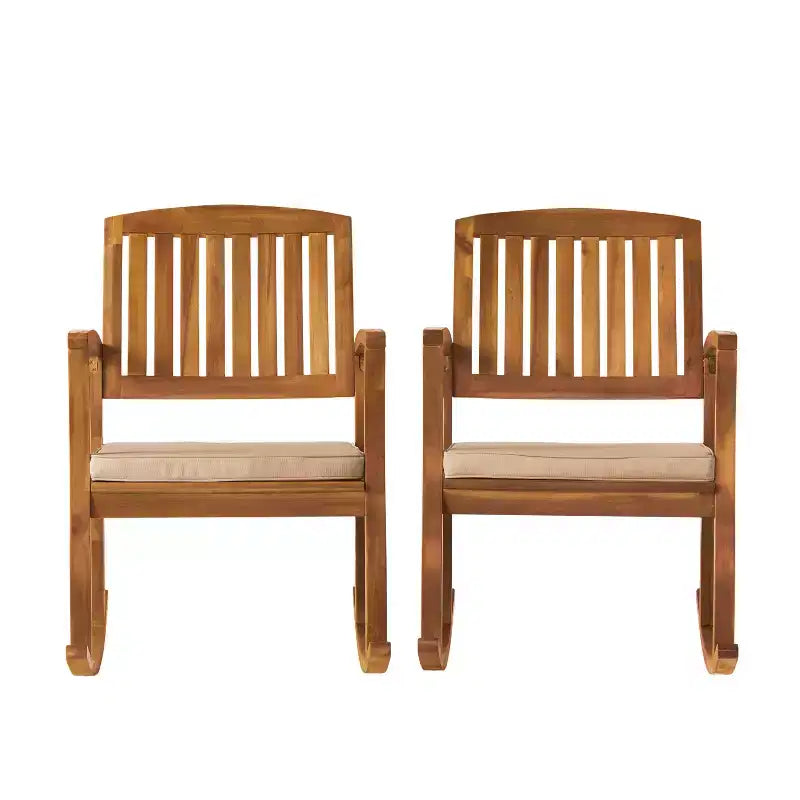 Fauteuils à bascule GDFStudio Irvin d'extérieur en bois d'acacia avec coussin, teck/crème